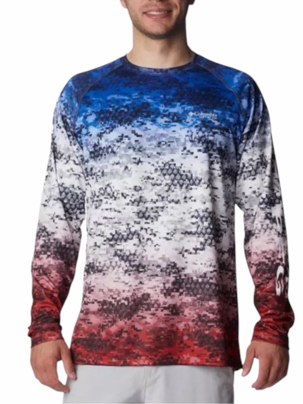 Columbia PFG Omni-Shade Long Sleeve Fishing Shirt Men’s S Digital Camo Red Print